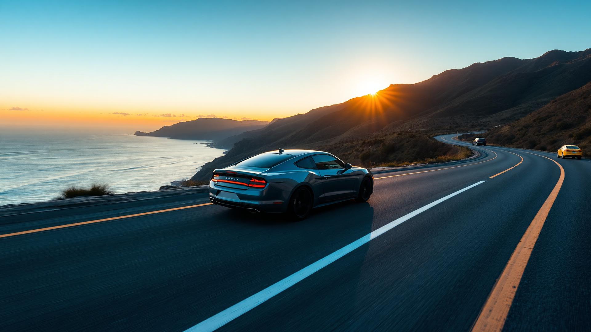 해안 도로를 달리는 차량